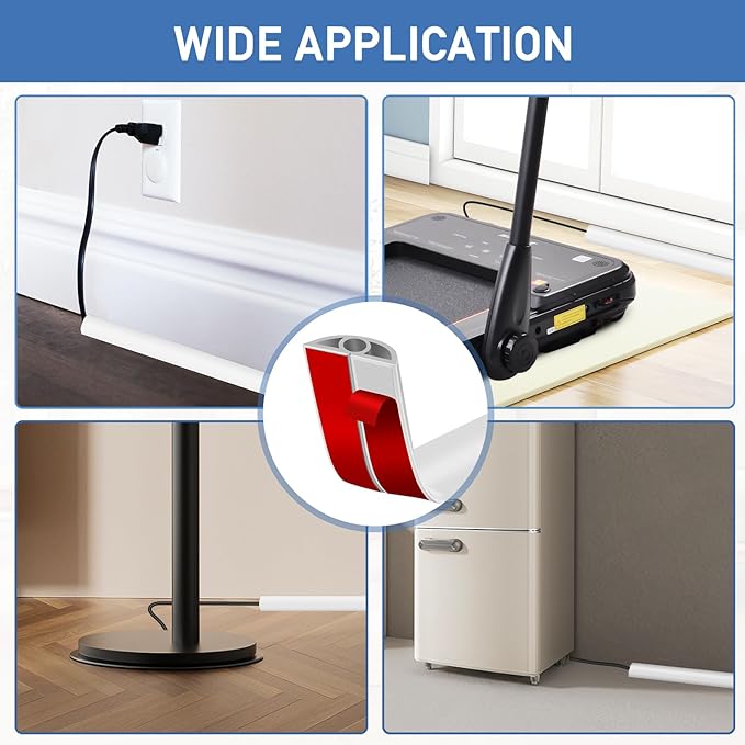 Floor Cord Cover Self Adhesive Cord Hider Floor Extension Cord Covers for Floor Power Cord Protector Cable Management Prevent Cable Trips Cable Cavity 0.32" W x 0.32" H (White, 3.3Ft)