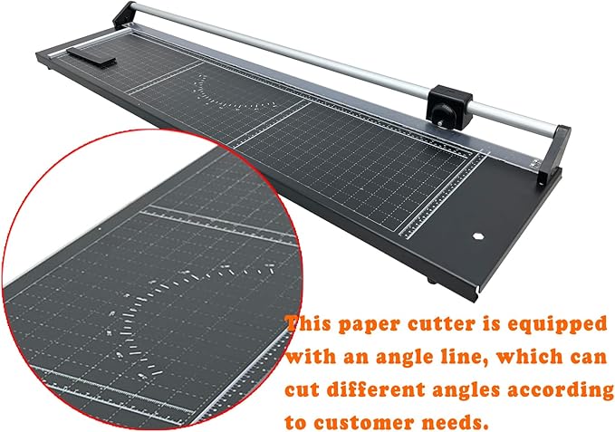 48'' Manual Rotary Paper Trimmer Cutter with an Angle Line Rolling Guillotine Paper Cutting Machine for Cutting Photo Paper, Film(Black)