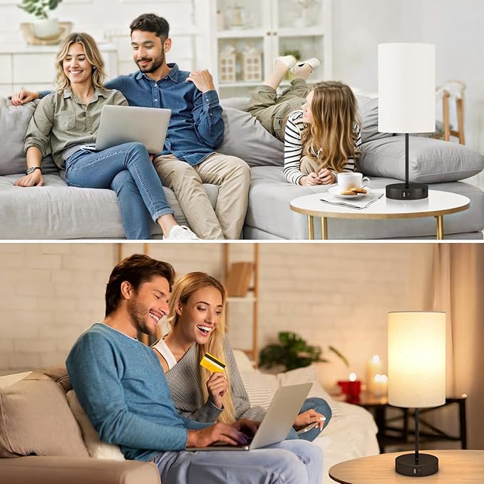 AKASUKI 18Inch Table Lamp with Dual Charging Station, 3 Way Dimmable Touch Lamp for Bedroom, Living Room, Office(LED Bulb Included)