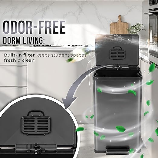 Simpli-Magic 13.2 Gallon (50L) Step Trash Can – Kitchen Garbage Can with Slow-Close Lid – Odor Control, Hands-Free, Easy to Clean, Brushed Stainless Steel