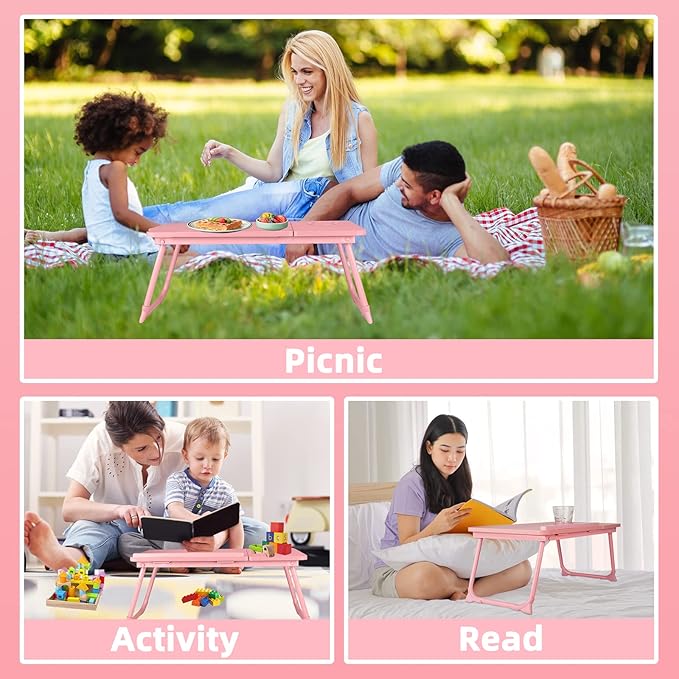 CloudTrip Laptop Desk for Bed or Couch, Lap Desk, Woking in Bed Desk, Home Office Desks, Breakfast Tray, Desk with Cup Holder, Watching Movies in Bed, Laptop Stand for Bed, Fordable Legs Desk (Pink)