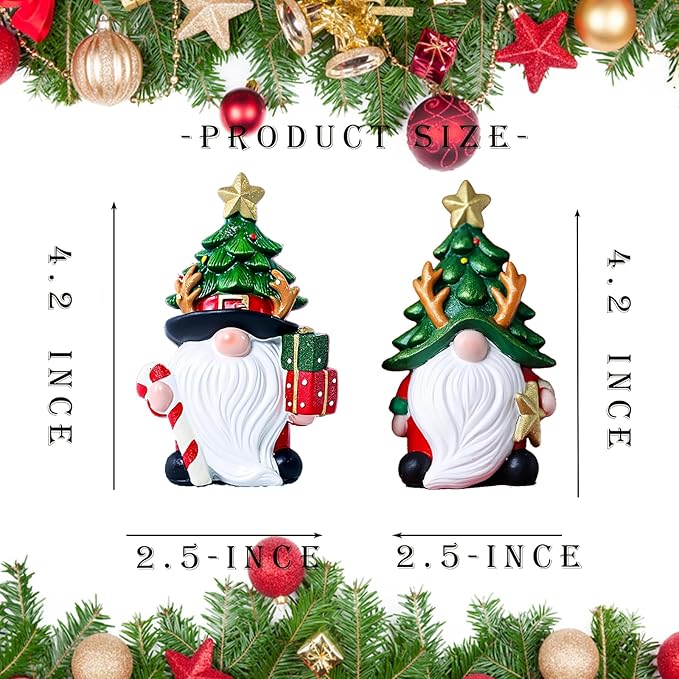 Christmas Decorations indoor | Set of 2 Resin Charming christmas gnomes decorations for home | office, Mantel, Shelf, Tiered Tray, Porch, Desk,office.Holiday gnomes Table Centerpieces - 4.2 ince