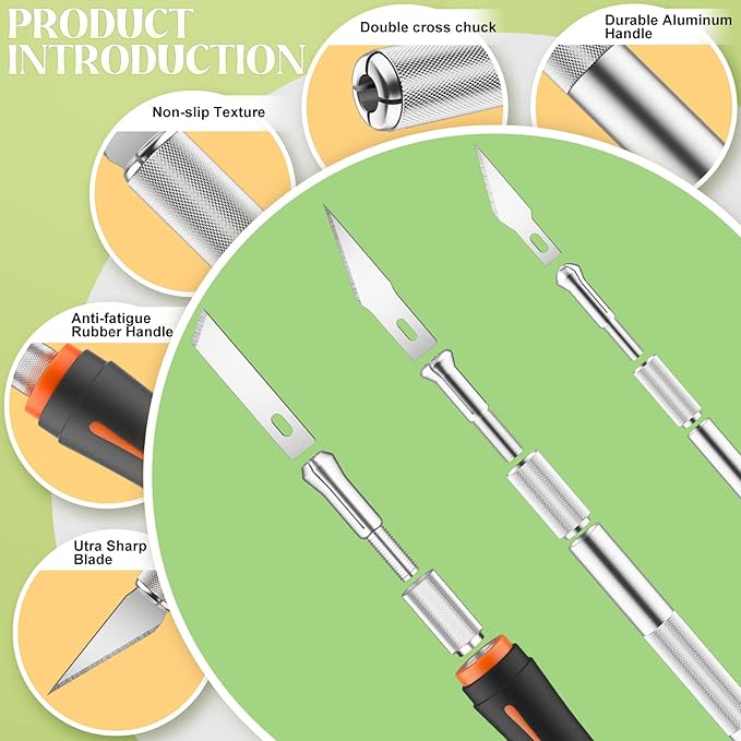 16 Pcs Exacto Knife Set, 3 Craft Knife and 13 SK5 Steel Blades, Precision Hobby Knife for Carving, Modeling, DIY, Scrapbooking, and Art Projects