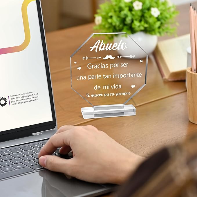 Yopyame Spanish Grandpa Birthday Gifts - Regalos para Abuelo Octagon Acrylic Gift Keepsake Paperweights Gift for Grandpa in Spanish Christmas Father's Day Gifts for Grandpa from Granddaughter Grandson