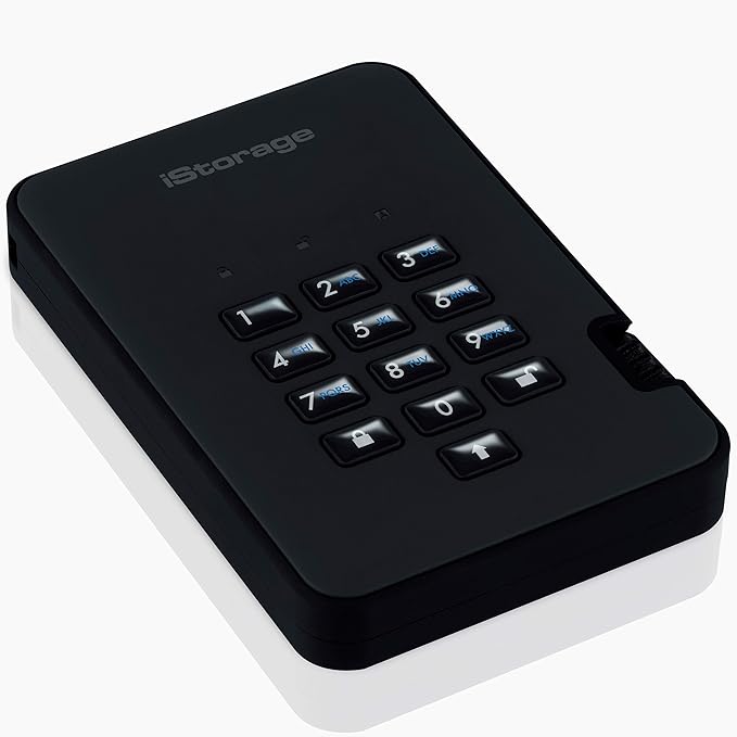 iStorage diskAshur2 HDD 1TB Black - Secure portable hard drive - Password protected - Dust & water resistant - Hardware Encryption