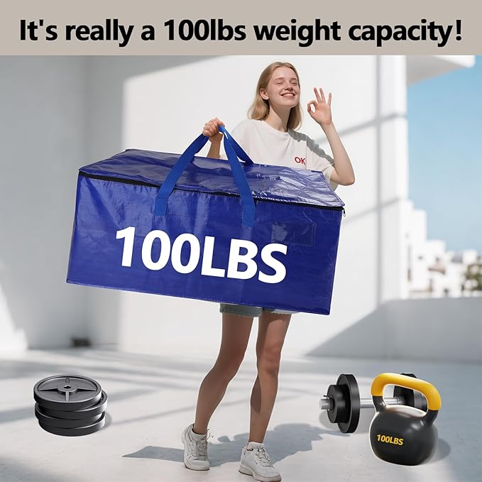 6 Pack Waterproof Moving Bags with Strong Zippers and Reinforced Handles, Real 100lb Capacity Extra Heavy Duty Large Storage Totes for Packing & Moving Storing, Alternative to Moving Boxes -95L,Blue