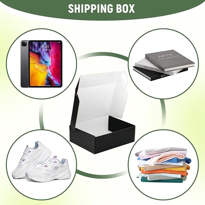 12"x9"x4" Shipping Boxes Set of 5, Black Corrugated Cardboard Box Literature Mailer