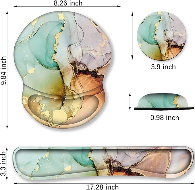 ArtSo Mouse Pad Keyboard Wrist Rest Support Ergonomic, Upgraded Cushion Mousepad Gel Memory Foam Non-Slip Rubber Base Pain Relief & Easy Typing for Home,Office, Abstract Art Marble