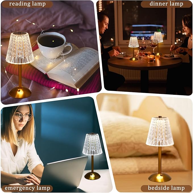 Liliful 1 Pcs LED Portable Cordless Table Lamp Touch Battery Operated Rechargeable Gold Desk Lamp 3 Color Dimmable for Bedroom Living Room Dining (Gold,Classic Style)