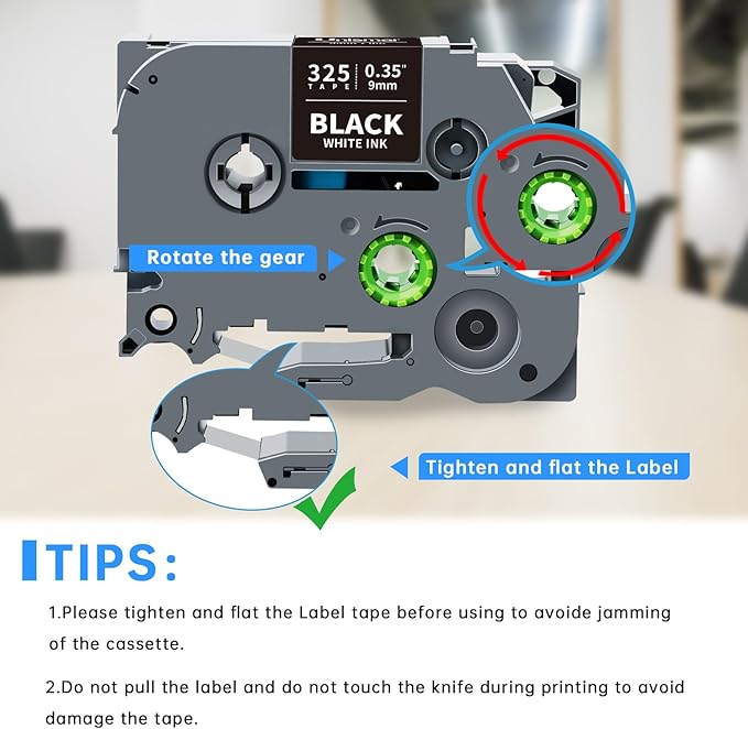Unismar TZe-325 Compatible for Brother Ptouch 9mm 0.35 Laminated White on Black Label Tape TZ325 TZ Tape Work for Label Maker PTD220 PTD200 PTD210 PTD400 PTH100 PTH110 PT1280, 3/8'' x 26.2', 4-Pack