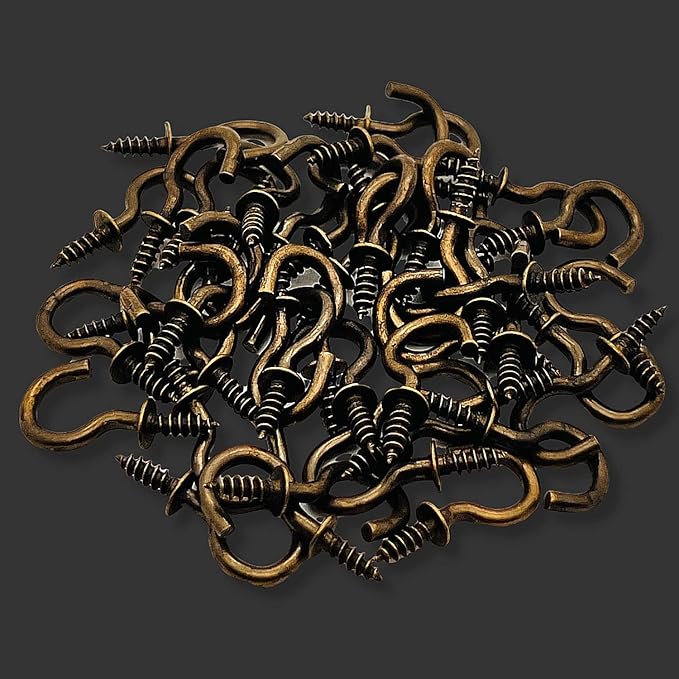 120 Pcs 1/2 Inch Screw-in Hooks Nickel Plated Metal Cup Hooks, Ceiling Hooks Bronze
