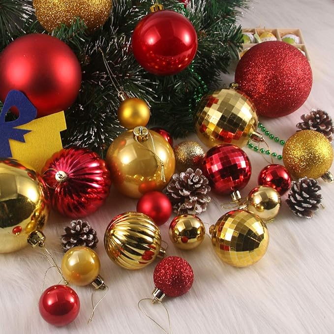 18Pcs Christmas Balls Ornaments for Xmas Tree - Shatterproof Christmas Tree Decorations Medium Hanging Ball Red & Gold 2.5in x 18 Pack