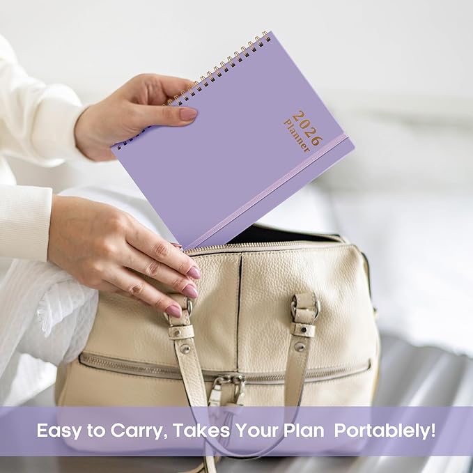 2026 Planner, Weekly and Monthly Calendar Planner, January 2026 - December 2026, Hardcover 2026 Calendar Planner Book with Tabs For Women & Men, Inner Pocket, Spiral Bound, Perfect for Office Home School Supplies - A5 (6.3" x 8.5"), Purple