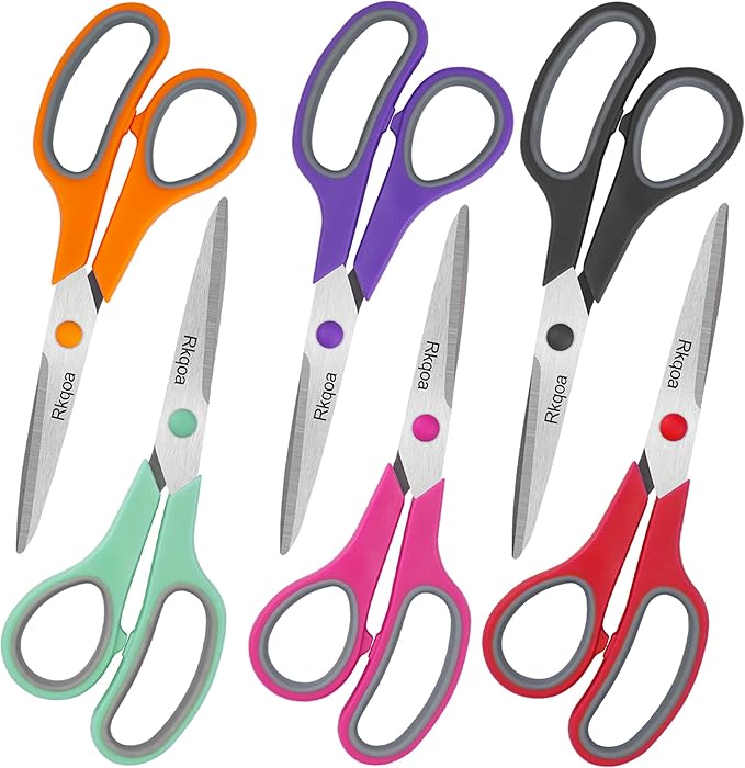 Purple Scissors Pack, Rkqoa 8" Scissors All Purpose - Comfort-Grip Sharp Shears for Office School Sewing Fabric Craft Art Supplies, Teacher/Class Everyday use, Classroom Must have
