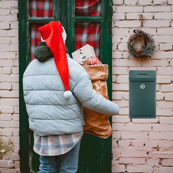 Metal Donation Cash Box Collection Safe Suggestion Box with Lock Wall Mounted Mailbox Delivery Ballot Container for Home Office Outdoor Door