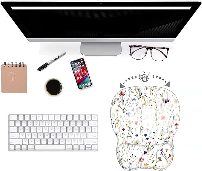 Floral Ergonomic Mouse Pad With Wrist Support | Comfortable Gel Wrist Rest for Computer and Laptop | Pain Relief Mousepad With Non-Slip PU Base for Gaming