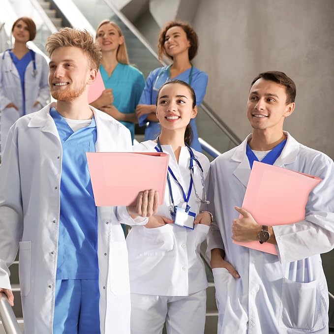 Patelai 48 Pcs Plastic Folders with 2 Pockets and 3 Prongs Home Folders with Card Slot Letter Size Heavy Duty Report Covers for Back to School(Pink,Classic)