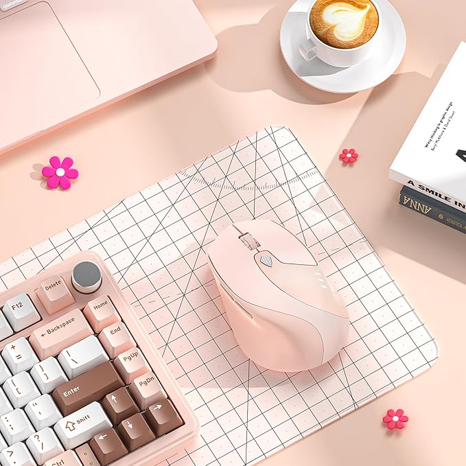 TENMOS M7 Bluetooth Mouse, Rechargeable Dual Mode BT5.1+ 2.4GHz USB Silent Wireless Bluetooth Mouse with Type C Adapter & Battery Indicator, Ergonomic Design for Laptop, iPad, MacBook - Light Pink