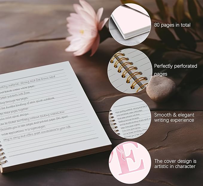 Coquette Trendy Preppy Pink Bow Spiral Notebook,Initial E Journal Personalized Teen Girl Gifts,Monogrammed Gifts for Women Teen Girl,College Ruled Hardcover Spiral Notebook 5.5 x 8.3