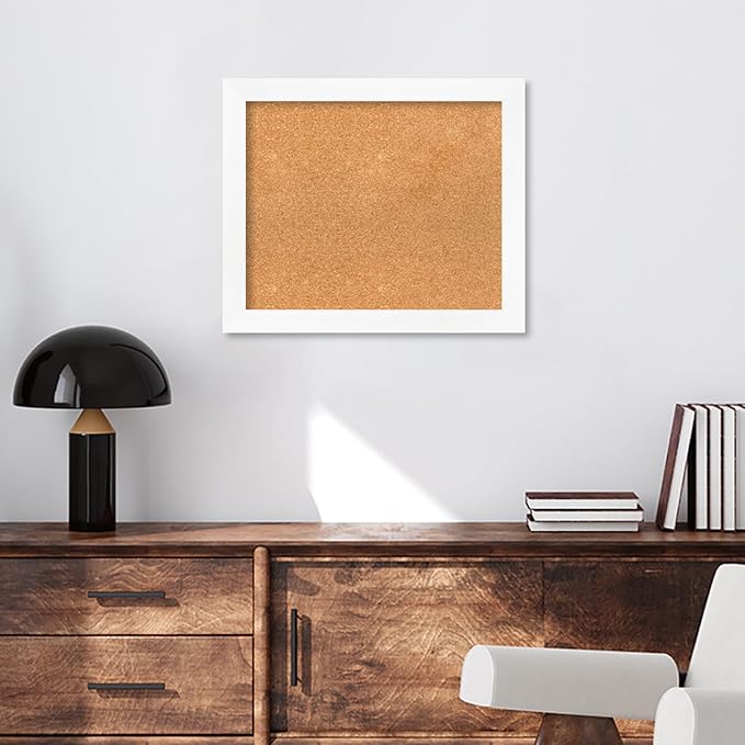 Amanti Art Natural Cork Board for Wall, 21x25 Vision Board with White Frame, Medium Corkboard Office Decor for Home Organization, Modern Corkboard Pinboard to Display Items for Home Organization in