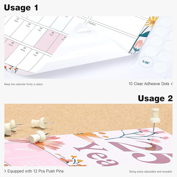 Ospelelf Calendar 2025-2026 Large Dry Erase Wall Calendar 32'' x 48'', 12 Month Laminated Calendar for Classroom, Family, Use July 2025 - June 2026 (Floral)