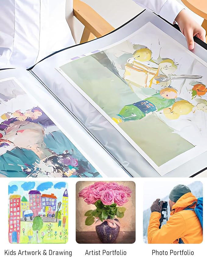 Nicpro Art Portfolio 11x17, Upgraded Large Portfolio Folder for Artwork with 30 Pockets Display 60 Pages, Presentation Book Binder with Protector Sleeves for Artists Drawing
