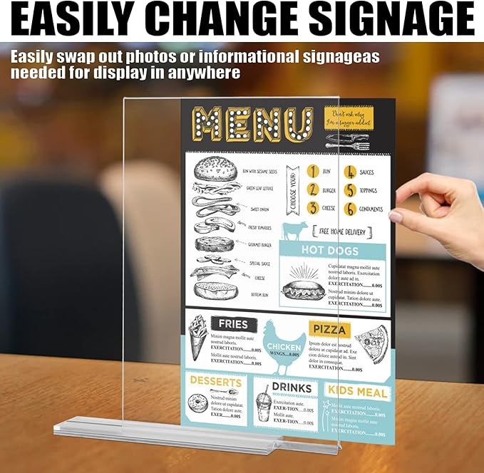 YULEER 8 Pack Acrylic Sign Holder 8.5x11, Clear Double-Sided Display Stand, Plastic Paper Frame for Menu, Flyer, Picture, Office Desk, Wedding Sign Holders