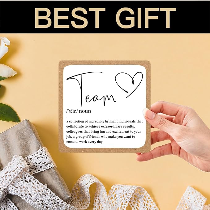 Wooden Table Sign Gift Team Definition Desk Decor Wood Plaque With Stand Team Gift for Boss Employees Women Best Mom Coworker Office(Brown)-A15