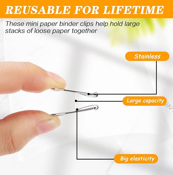 Jetec 100 Pack 0.6in/15mm White Metal Binder Clips Bulk Medium Reusable Fold Back Binder Clips Paper Clamps Spring Steel Sturdy for Home School Office Supplies