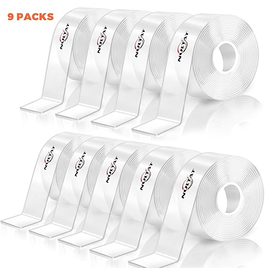 Strong Double Sided Tape Heavy Duty Double Sided Tape for Walls, Clear & Tough Double Sided Mounting Nano Tape, Removable Adhesive Wall Tape for Hanging Picture, Poster, Carpet (90FT)