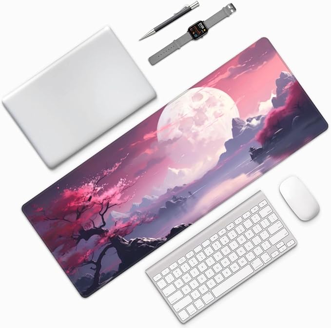 Watercolor Japanese Large Gaming Mouse Pad,Japanese Mouse Pad 31.5 x 11.8 in Mat Desk Pad,Large Desk Mat,Extended Keyboard Mousepad with Non-Slip Base and Stitched Edge for Desk Home Office