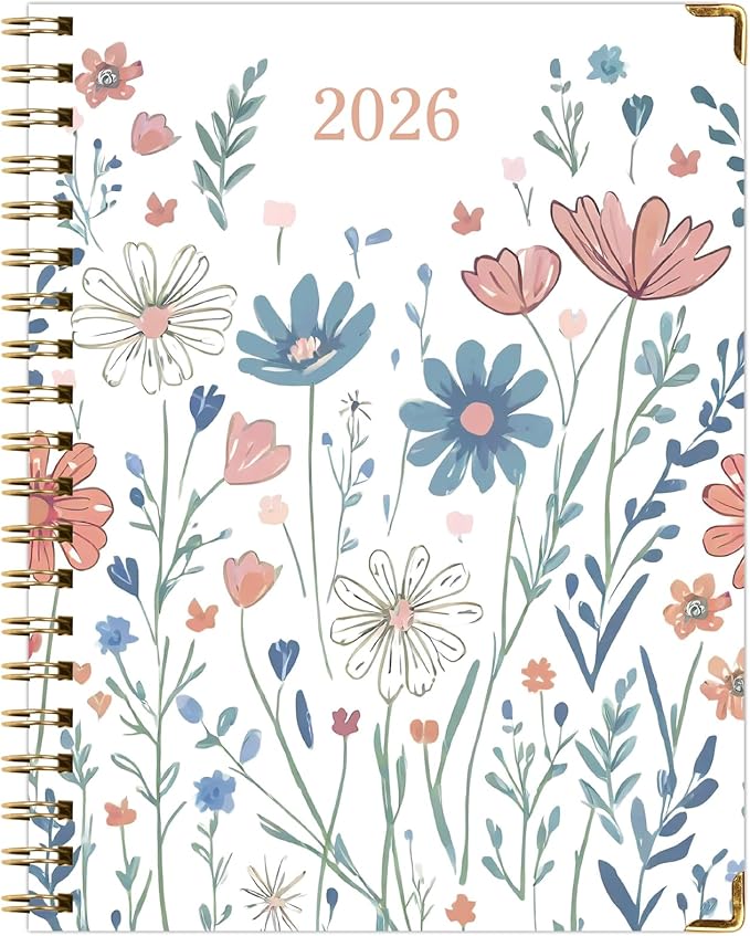HARDCOVER 2026 Planner, 8.5"x11": 14 Months (November 2025 - December 2026), Daily Weekly Monthly Planner, Yearly Agenda, Bookmark, Pocket Folder and Sticky Note Set (Colorful Botanicals)