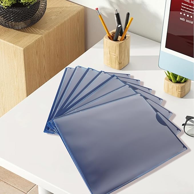 Pastel Plastic File Folders with Pockets and Prongs, 7 Pack, A4 Letter Size, Heavy Duty Waterproof Office Folders with Clear Front Cover for School, Home, and Office (Blue)
