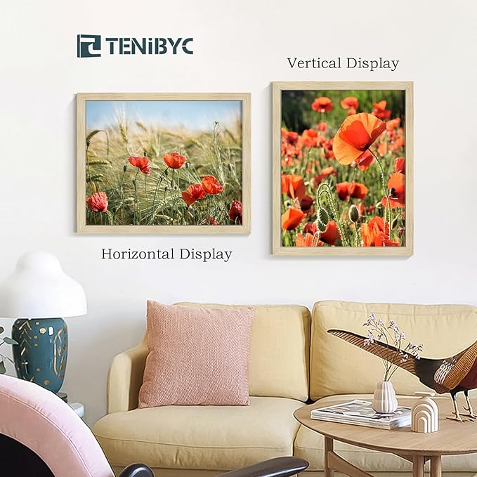 16x20 Picture Frames Set - 3 Pack - Natural Oak Wood - Tempered Glass - Display Family Photos, Wall Gallery, Posters & Puzzles - Home Decor