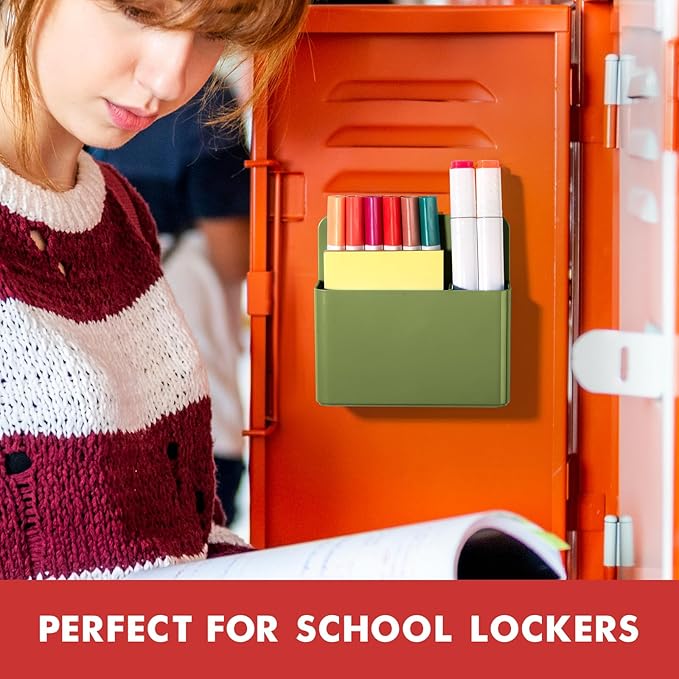 BEYGORM 2 Pack Plastic Magnetic Pen Holder for Refrigerator, Dry Erase Marker Holder for Whiteboard,Magnet School Locker Organizer Accessories, Pencil Cup, Pen Caddy (Army Green)