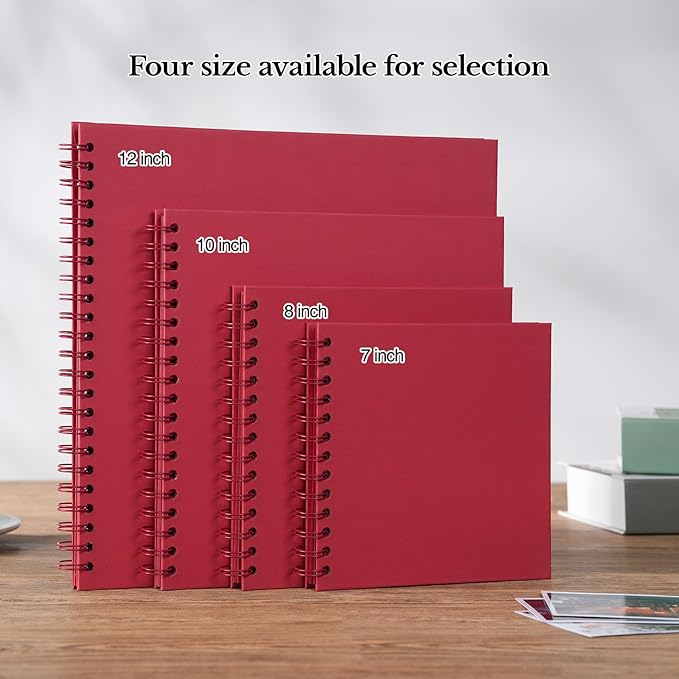 potricher 12 x 12 Inch DIY Scrapbook Album 40 Pages Hardcover Kraft Paper Scrap Book Photo Albums Memory Book for Wedding and Anniversary Family (Red, 12 Inch)