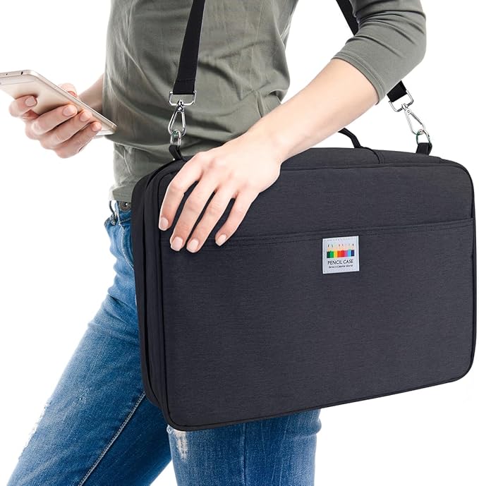 YOUSHARES Big Capacity Colored Pencil Case - 480 Slots large Pen Case Organizer with Multilayer Holder for Prismacolor Colored Pencils & Gel Pen (Black)