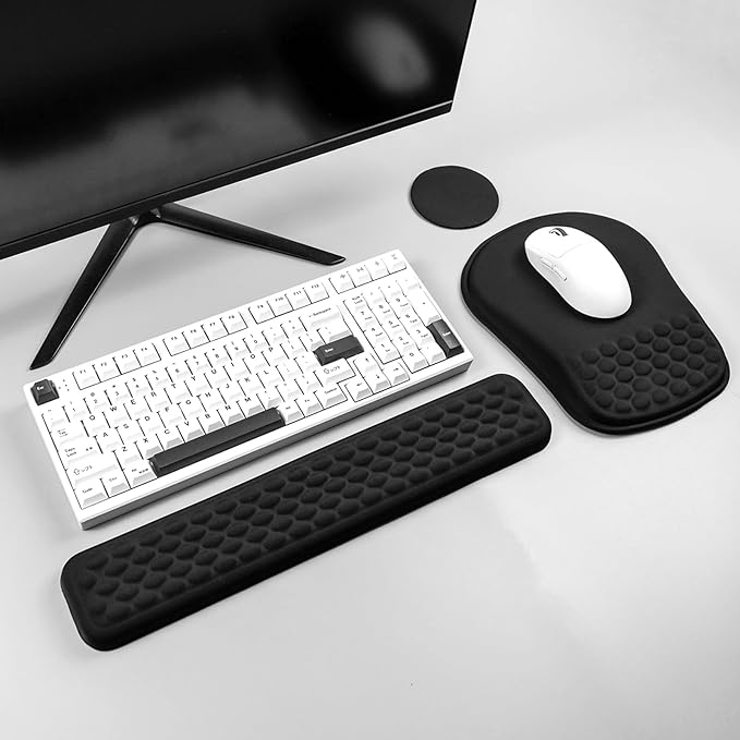 3-in-1 Ergonomic Mouse Pad and Keyboard Wrist Rest Set, Memory Foam Arm Rest with Massage Design and Non-Slip PU Base for Typing Pain Relief/Office/Home