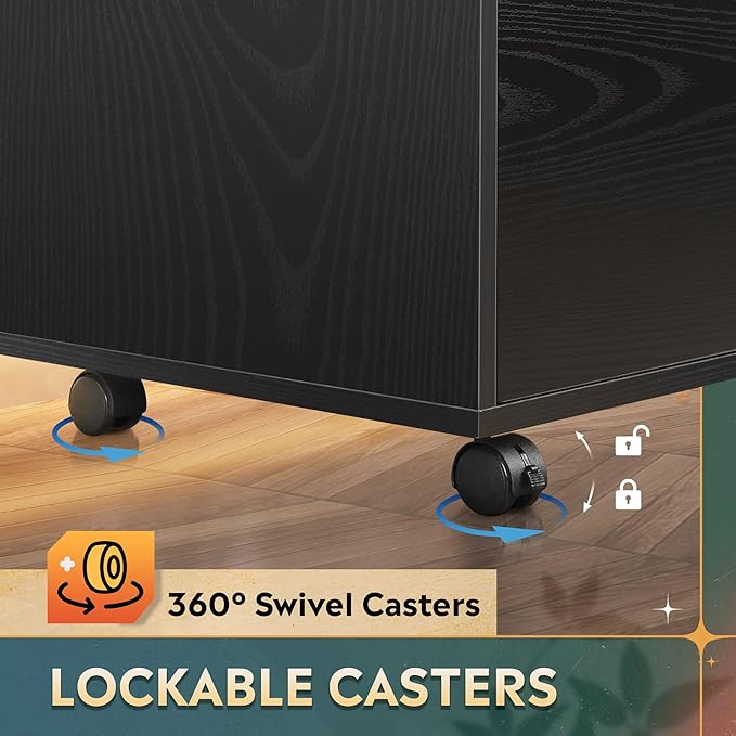 DEVAISE 3-Drawer Wood File Cabinet, Mobile Lateral Filing Cabinet, Printer Stand with Open Storage Shelves for Home Office, Black