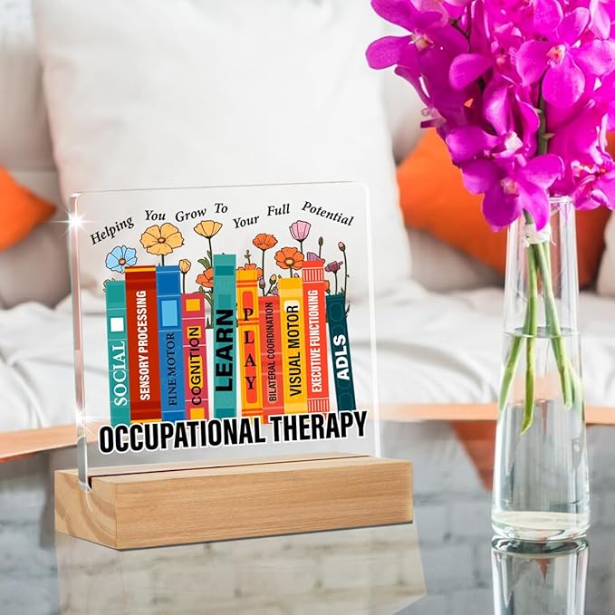 Occupational Therapy Gifts for Therapist, Occupational Therapist Gifts, Floral OT Occupational Therapy Clear Desk Decorative Sign Therapy Office Acrylic Decor