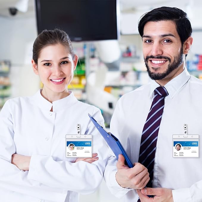 200 Pcs Clear Badge Holder Horizontal ID Card Holder Waterproof Plastic Card Name Badge Holder for Office, School, Conference