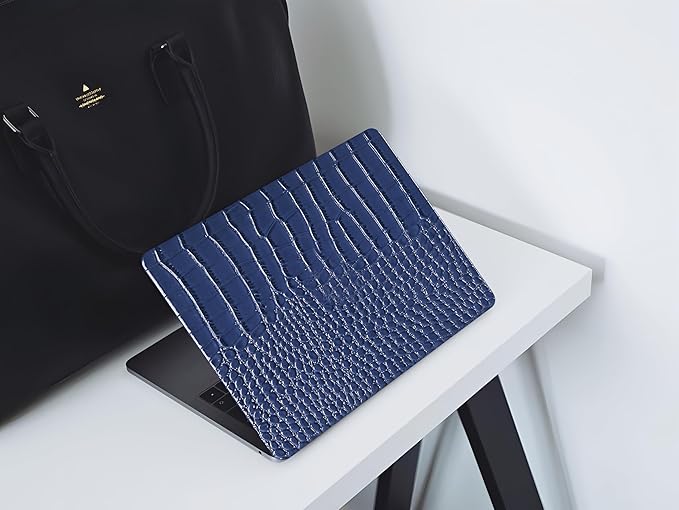 KEROM Compatible with Crocodile MacBook Air 13 inch Case 2021 2020 2019 2018 M1 A2337 A2179 A1932, Textured Elegant Luxury Aligator Skin Snakeskin PU Leather Hard Shell & Keyboard Cover, Blue