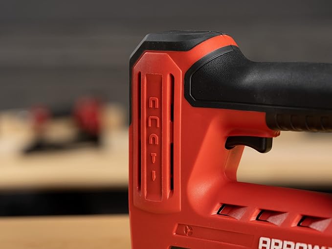 Arrow ET501F Corded 5-in-1 Professional Electric Staple and Nail Gun, Wire Stapler, and Brad Nailer for Upholstery, Framing, Insulation, Crafts, Fencing, and Cable, Black/Red