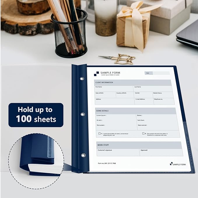 Ndsox 15 Packs Clear Front Report Covers with 3-Prong Fasteners Plastic Project Presentation Folders Resume Document Covers with Navy Blue Back for 8.5x11" Letter Size Paper for School Office Business