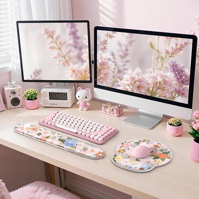 iCasso Gel Wrist Rest for Keyboard and Mouse,Pink Mouse Pad Wrist Support for Typing Pain Relief,Silicone Ergonomic Keyboard Cushion Non-Slip,Cute Computer Wrist Rest for Women Girl