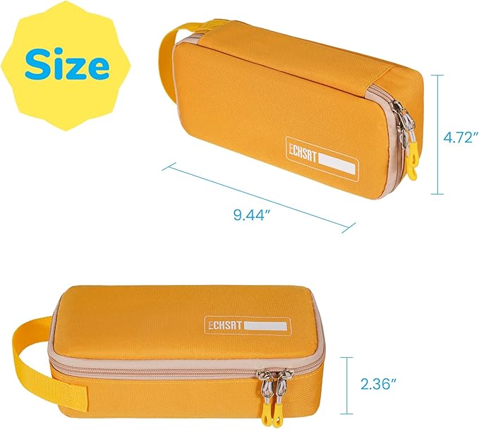 ECHSRT Pencil Case for Men Women, Large Pen Bag for Adults, Portable Pencil Pouch Aesthetic with Handle, Zipper Cases for Office Organizer Yellow for Girls