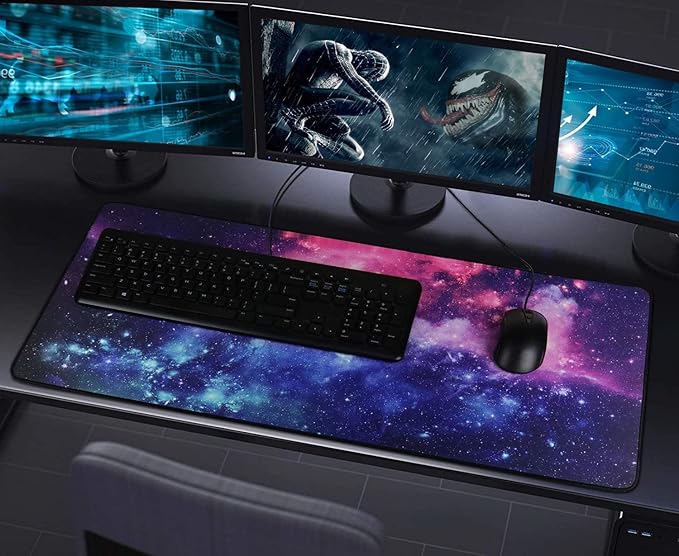 Gaming Mouse Pad with Stitched Edges, (35.4X15.7In) Durable Non-Slip Natural Rubber Base, Waterproof Computer Keyboard Pad Mat for Esports Pros/Gamer/Desktop/Office/Home, Galaxy