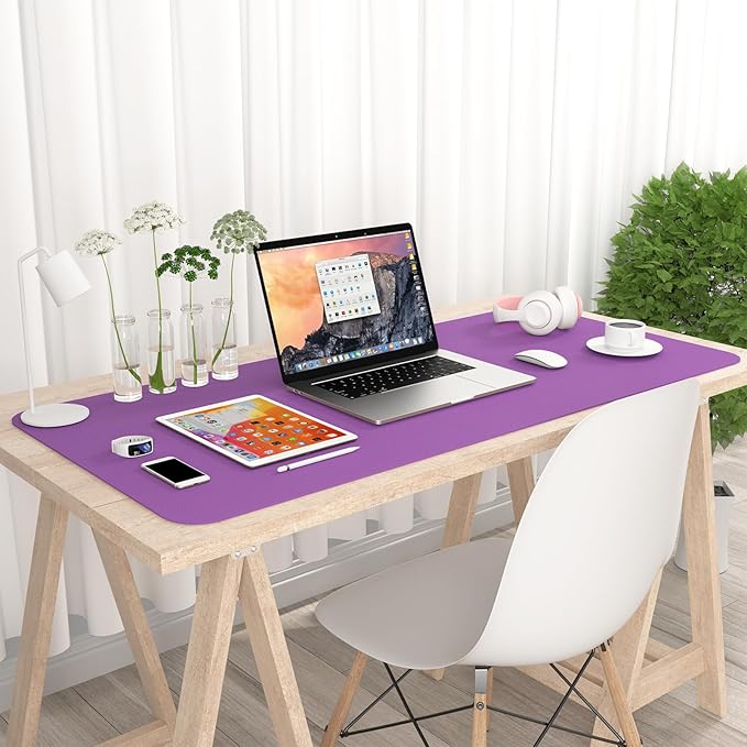 Hsurbtra Desk Pad, 35.5" x 17" PU Leather Desk Mat, XXL Extended Mouse Pad, Waterproof Desktop Blotter Protector, Non-Slip Ultra Thin Large Laptop Keyboard Writing Mat for Office Home, Purple