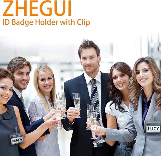 ID Badge Holder with Clip Clear Plastic Name Tag Holders Horizontal Ziplock Waterproof PVC ID Card Holder with Clip Straps(50 Pack, Horizontal 2.3X3.5)