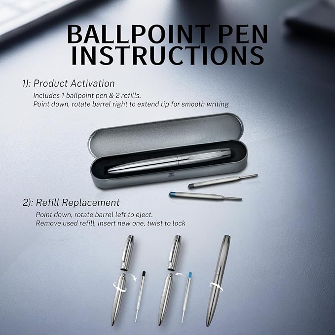 YUNCHUN Executive Pens for Men, Medium Point Ball Point Pen Sets for Men Gift, Heavy Duty Ball Pen for Writing, Retractable Metal Ballpoint Pen for Journaling, Ballpoint Pens Blue Ink with Pure Silver